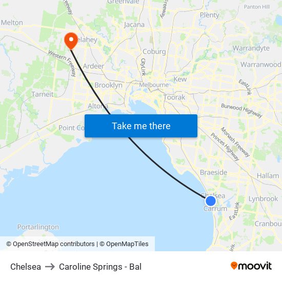 Chelsea to Caroline Springs - Bal map
