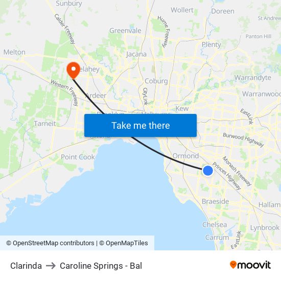 Clarinda to Caroline Springs - Bal map