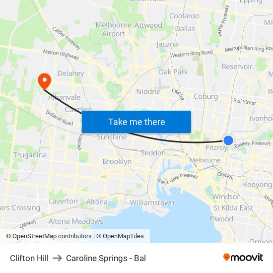 Clifton Hill to Caroline Springs - Bal map