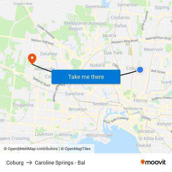 Coburg to Caroline Springs - Bal map