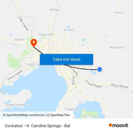 Cockatoo to Caroline Springs - Bal map