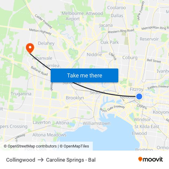 Collingwood to Caroline Springs - Bal map