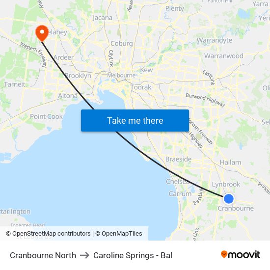 Cranbourne North to Caroline Springs - Bal map