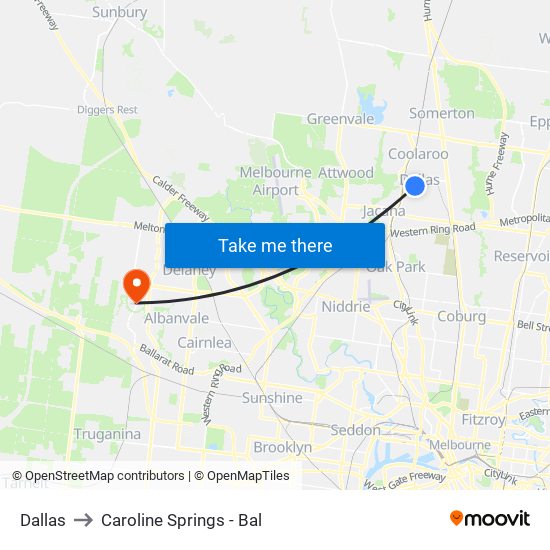 Dallas to Caroline Springs - Bal map