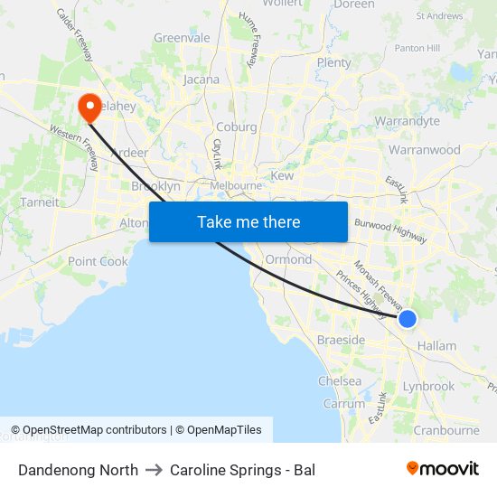 Dandenong North to Caroline Springs - Bal map
