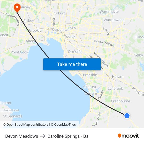 Devon Meadows to Caroline Springs - Bal map