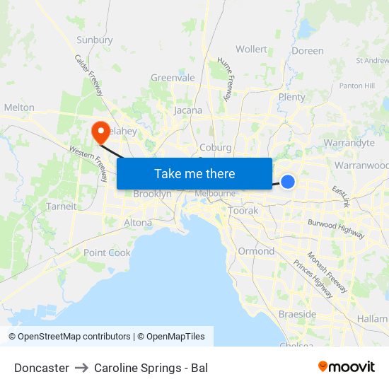 Doncaster to Caroline Springs - Bal map