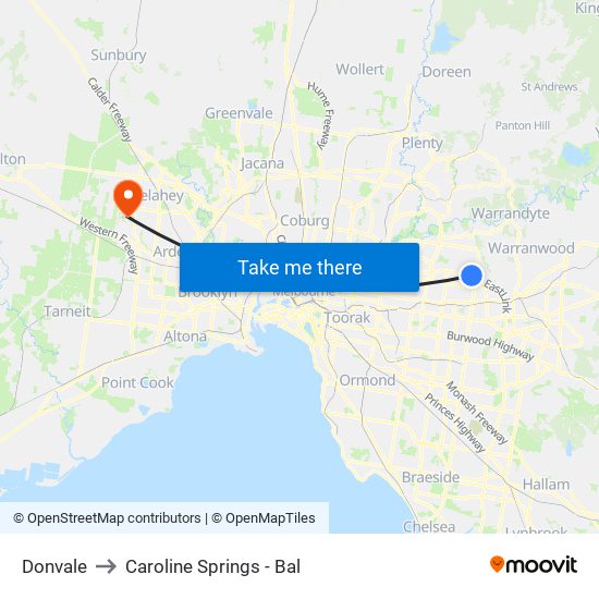 Donvale to Caroline Springs - Bal map