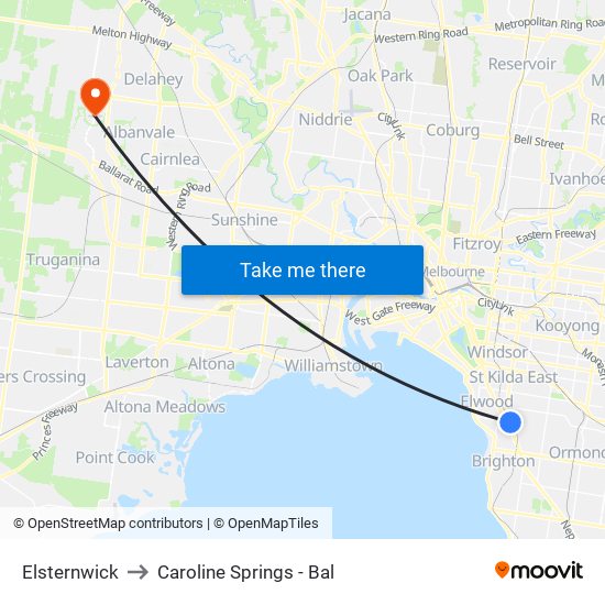 Elsternwick to Caroline Springs - Bal map