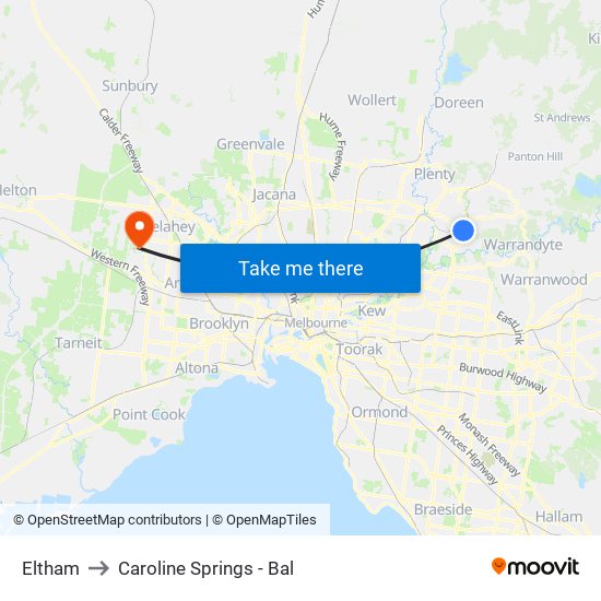 Eltham to Caroline Springs - Bal map