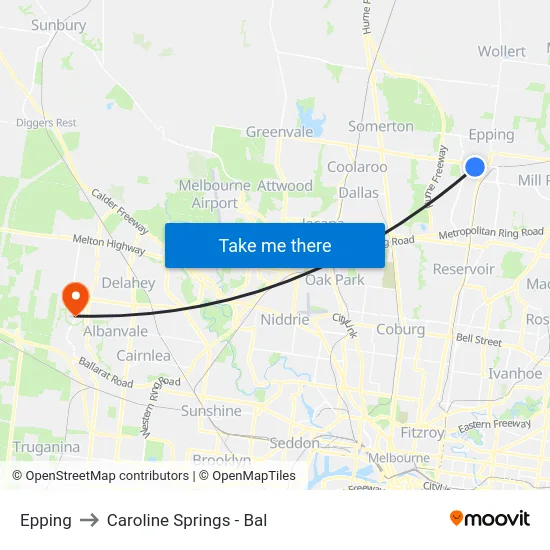 Epping to Caroline Springs - Bal map
