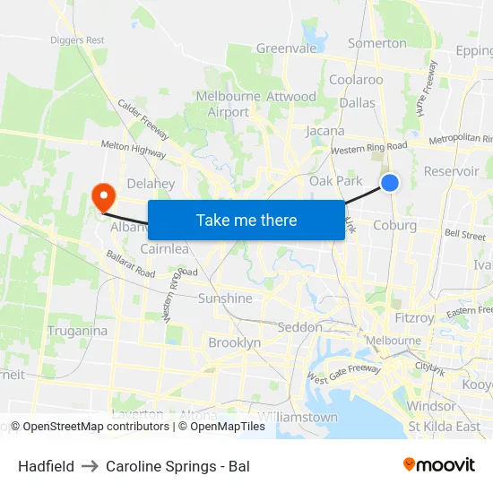 Hadfield to Caroline Springs - Bal map
