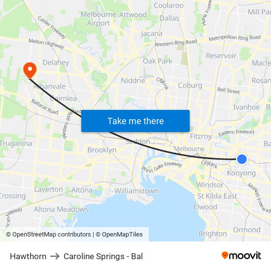 Hawthorn to Caroline Springs - Bal map