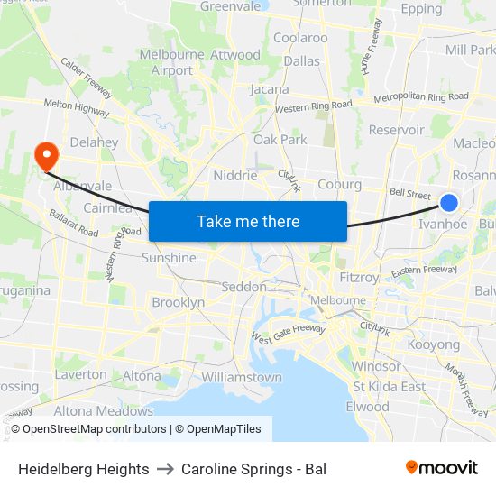 Heidelberg Heights to Caroline Springs - Bal map