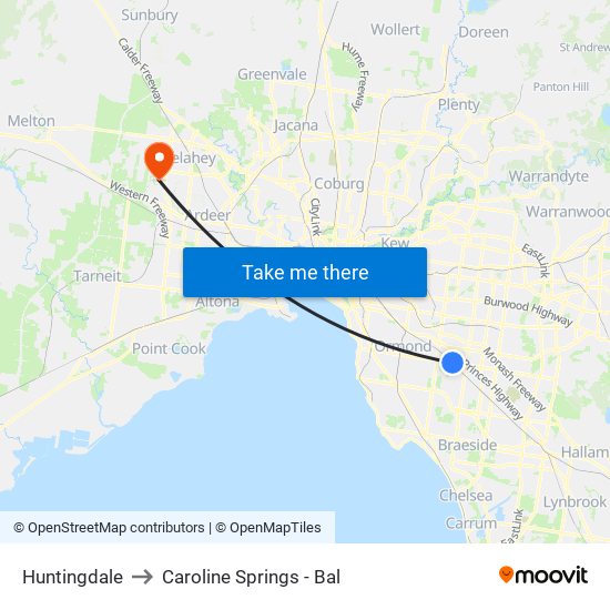 Huntingdale to Caroline Springs - Bal map