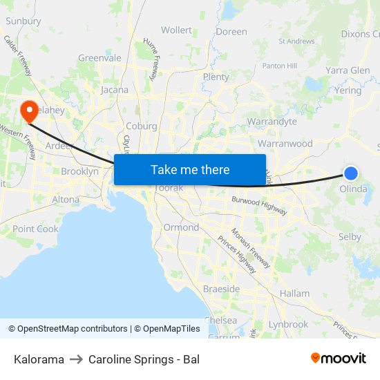 Kalorama to Caroline Springs - Bal map