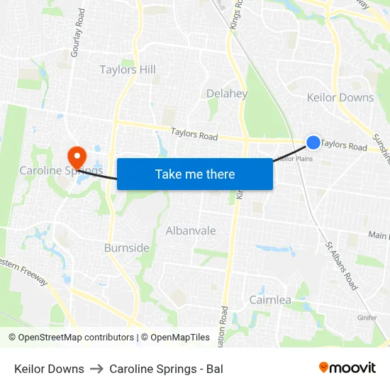 Keilor Downs to Caroline Springs - Bal map