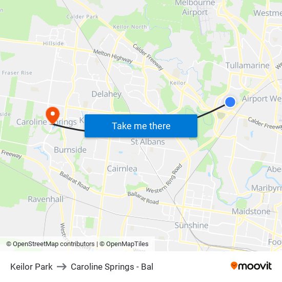 Keilor Park to Caroline Springs - Bal map