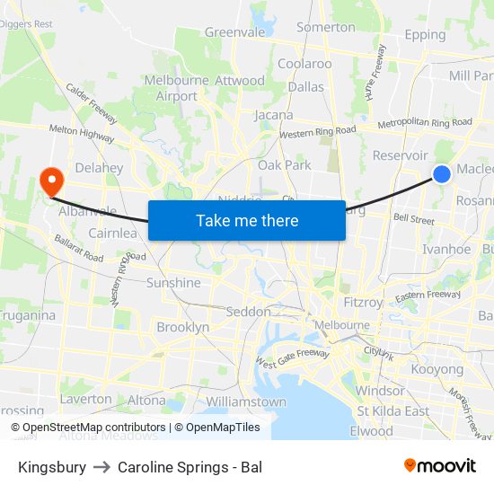 Kingsbury to Caroline Springs - Bal map