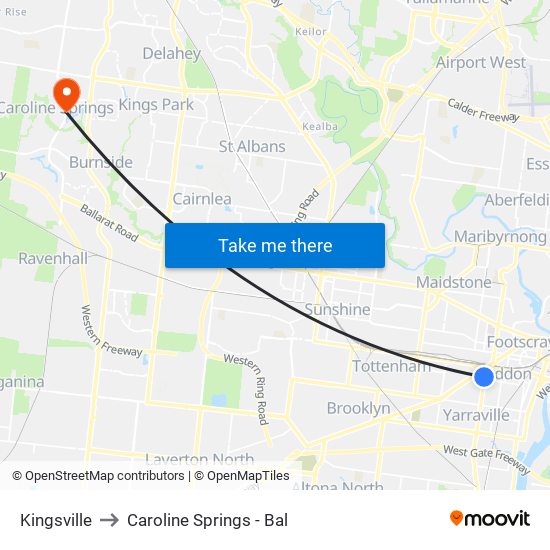 Kingsville to Caroline Springs - Bal map