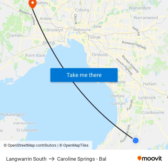 Langwarrin South to Caroline Springs - Bal map
