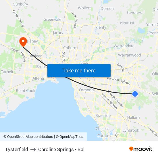 Lysterfield to Caroline Springs - Bal map