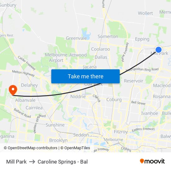 Mill Park to Caroline Springs - Bal map