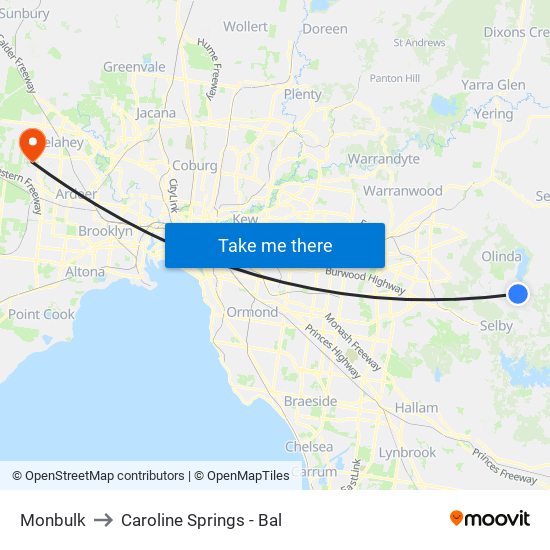 Monbulk to Caroline Springs - Bal map