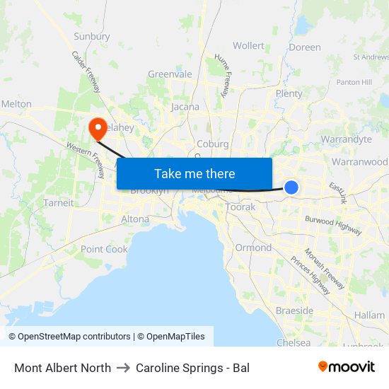 Mont Albert North to Caroline Springs - Bal map