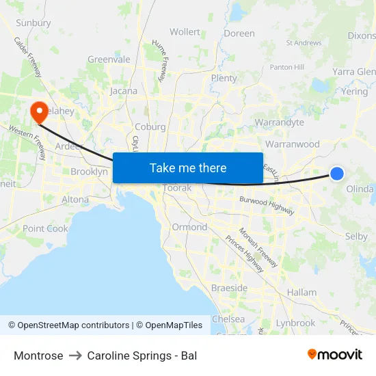 Montrose to Caroline Springs - Bal map