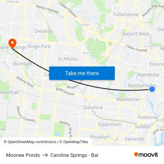 Moonee Ponds to Caroline Springs - Bal map