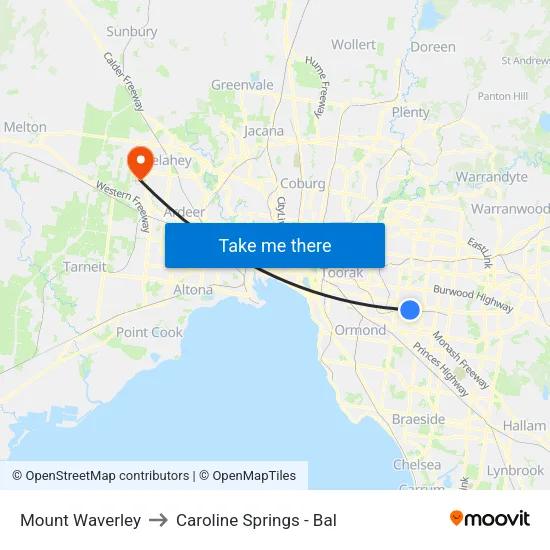 Mount Waverley to Caroline Springs - Bal map