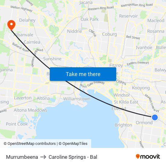 Murrumbeena to Caroline Springs - Bal map