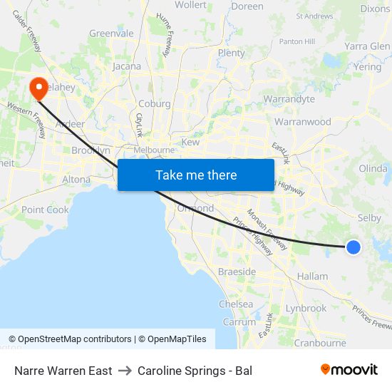 Narre Warren East to Caroline Springs - Bal map