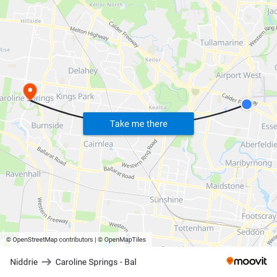 Niddrie to Caroline Springs - Bal map