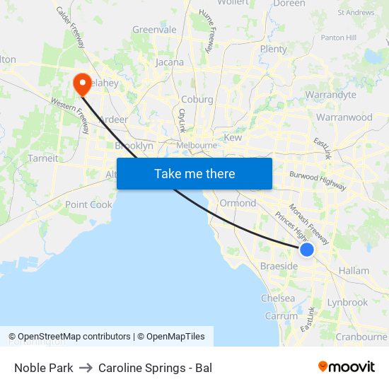 Noble Park to Caroline Springs - Bal map