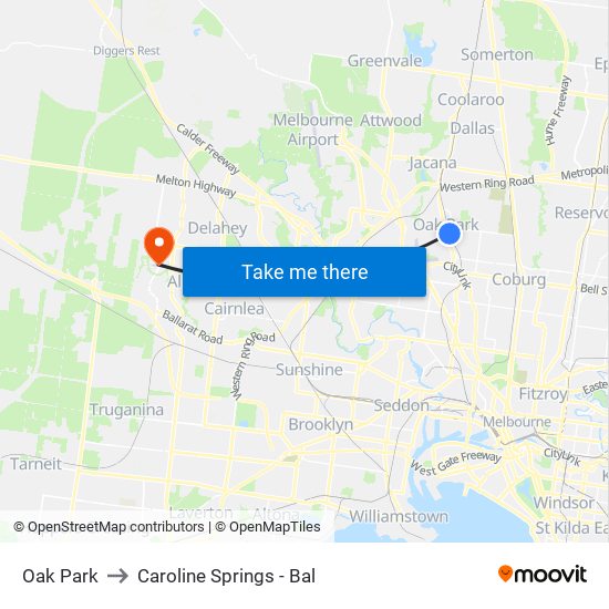 Oak Park to Caroline Springs - Bal map