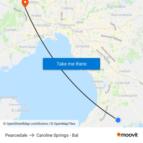 Pearcedale to Caroline Springs - Bal map