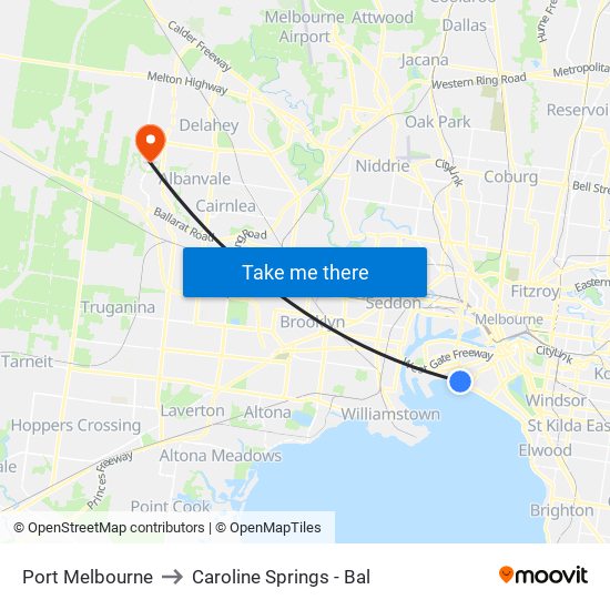 Port Melbourne to Caroline Springs - Bal map