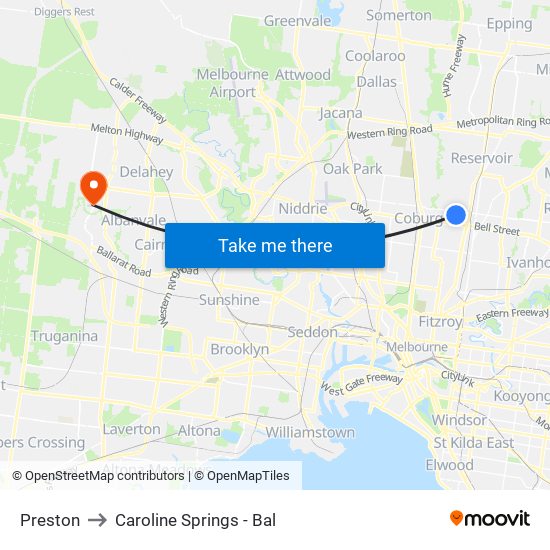 Preston to Caroline Springs - Bal map