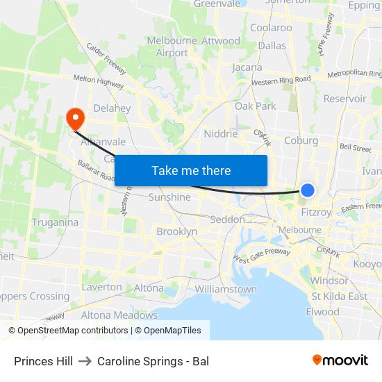 Princes Hill to Caroline Springs - Bal map