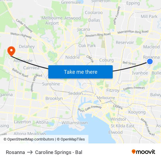 Rosanna to Caroline Springs - Bal map