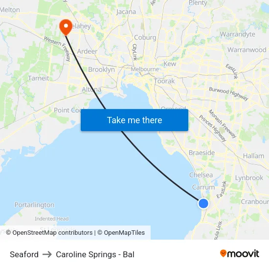 Seaford to Caroline Springs - Bal map