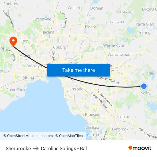 Sherbrooke to Caroline Springs - Bal map