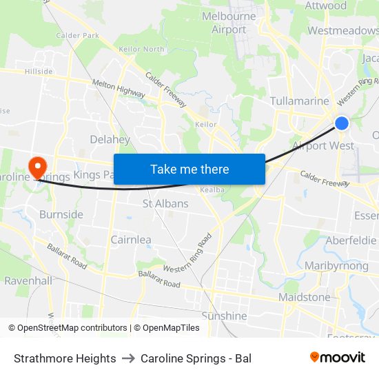 Strathmore Heights to Caroline Springs - Bal map