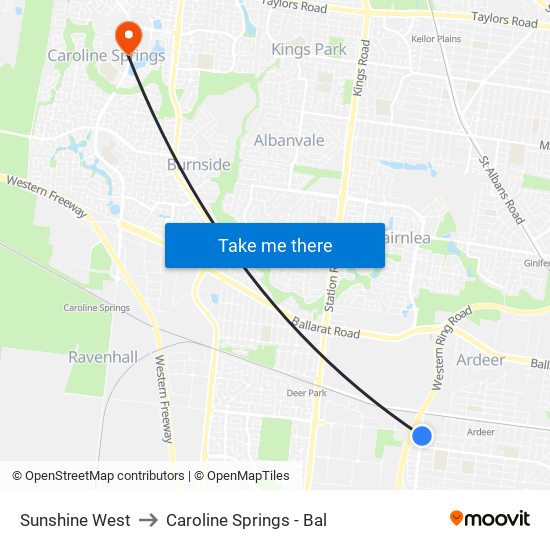 Sunshine West to Caroline Springs - Bal map