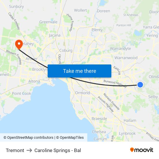 Tremont to Caroline Springs - Bal map