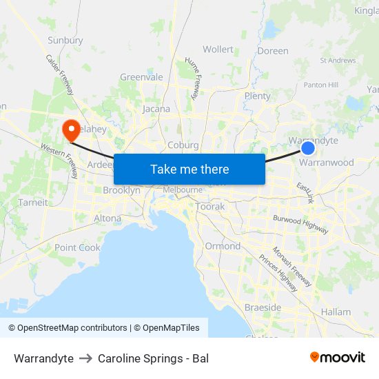 Warrandyte to Caroline Springs - Bal map