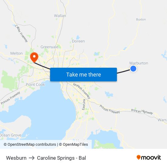 Wesburn to Caroline Springs - Bal map