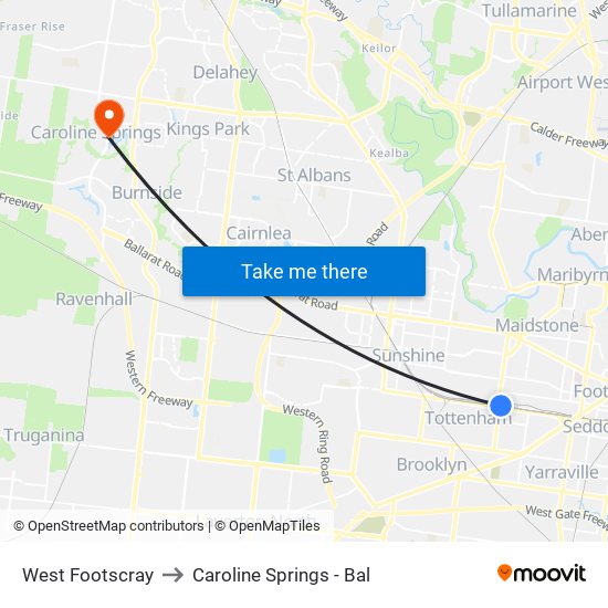 West Footscray to Caroline Springs - Bal map